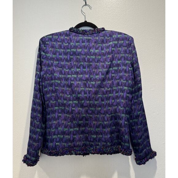 Vintage Anne Crimmins UMI Collections Size 4 100% Silk Blazer Artsy Shaggy Trim - Picture 2 of 11